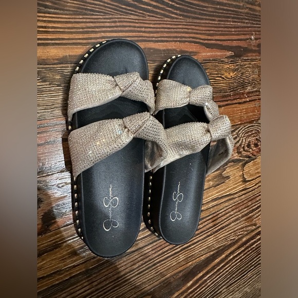 JESSICA SIMPSON rhinestones gold slides - Picture 1 of 3